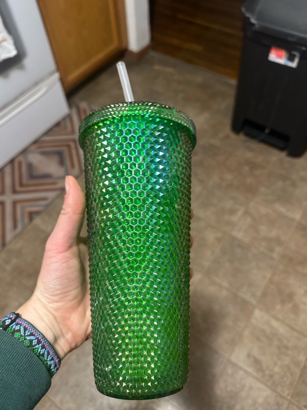 Textured Green Iridescent Studded Tumbler with Straw